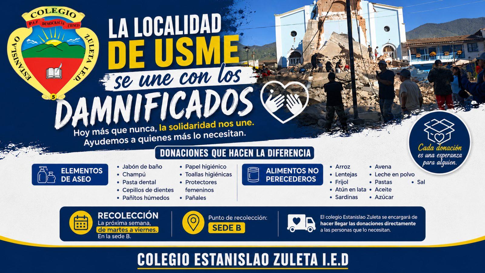 Usme se une para ayudar a los damnificados